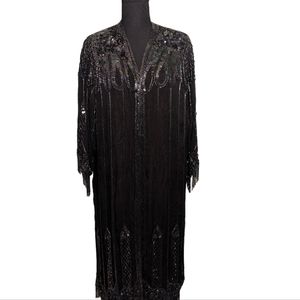 Stunning Vintage 100% Silk & Sequin Shawl Jacket
